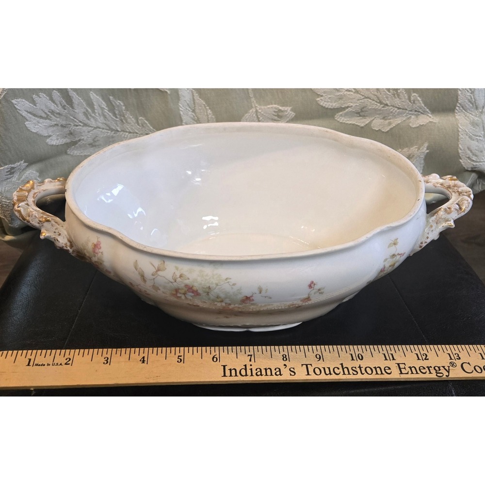 Antique Limoges France LRL Porcelain Bowl Gold Gilt Floral Tureen 12.5"